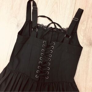 Black lace goth witchy whimsical gothic skater dress preppy spaghetti straps